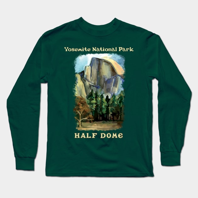 Half Dome, Yosemite National Park, painterly design Long Sleeve T-Shirt by jdunster